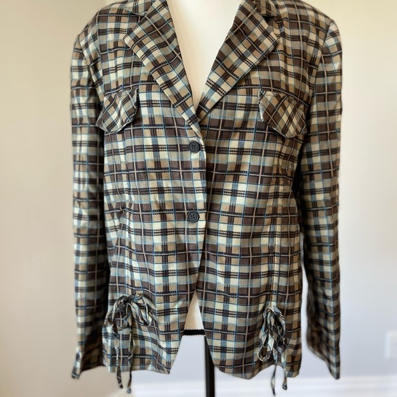 Cider plaid pattern ruched blazer with shoulder pads in a size large - Picture 12 of 16